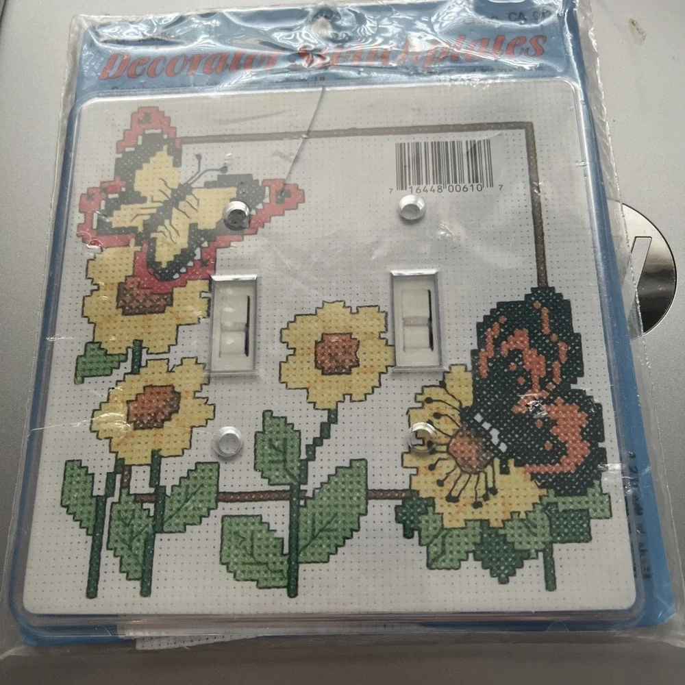 Sunflowers / Butterflies Double Switchplate Cover Counted Cross Stitch Kit NEW